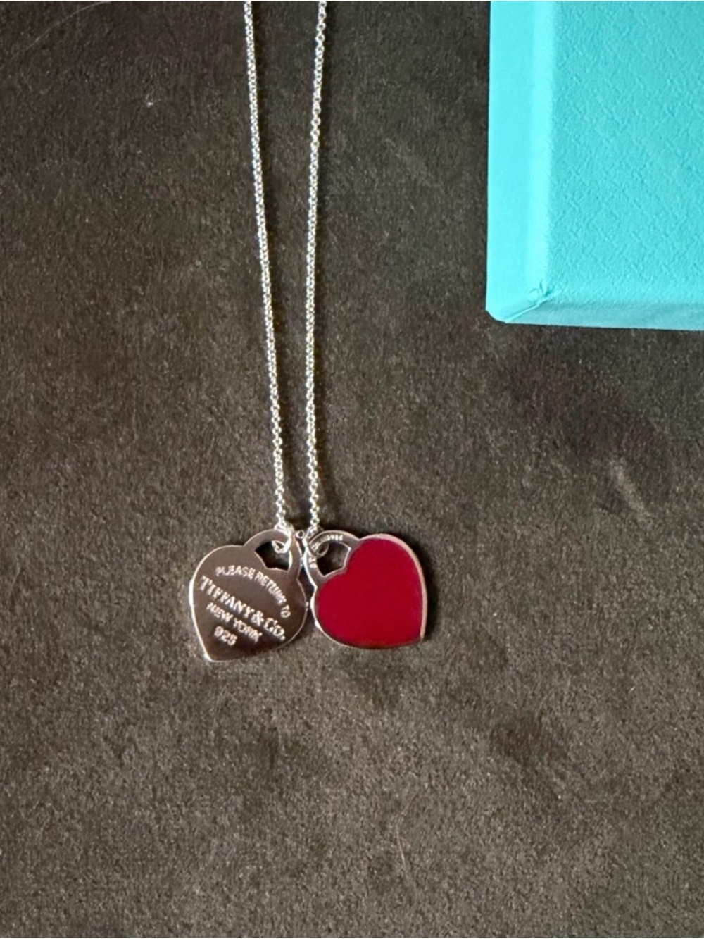 🩵Tiffany & Co. Sterling Silver Double Heart Small Necklace with Red Enamel ♥️